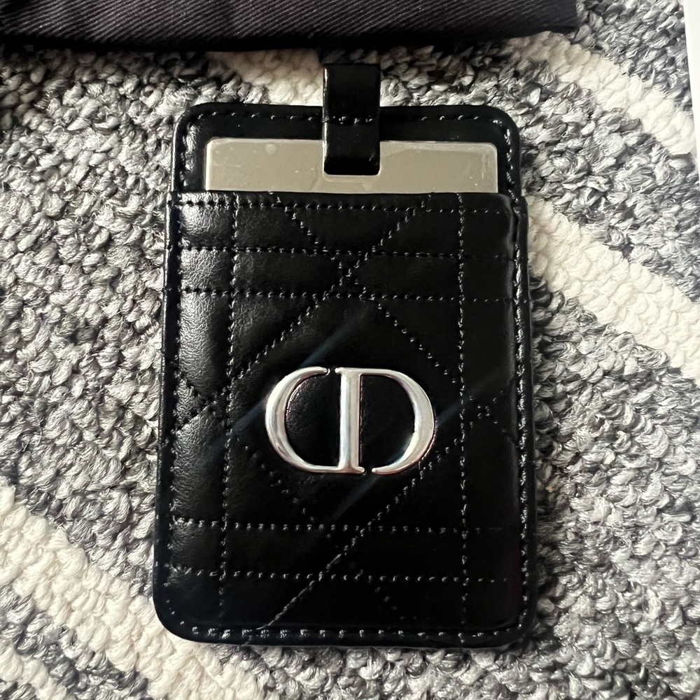 Dior Black Quilted Mirror with Holder/ Card Holder